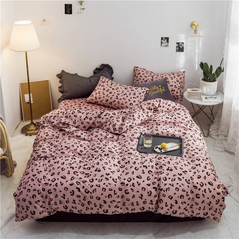 WUJIE 2Pcs/3Pcs Leopard Pattern 100% Cotton Bedding Set with Zipper Pillowcase Duvet Cover Set Single/Queen/King Home Textile