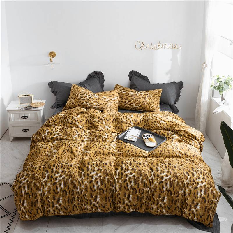 WUJIE 2Pcs/3Pcs Leopard Pattern 100% Cotton Bedding Set with Zipper Pillowcase Duvet Cover Set Single/Queen/King Home Textile