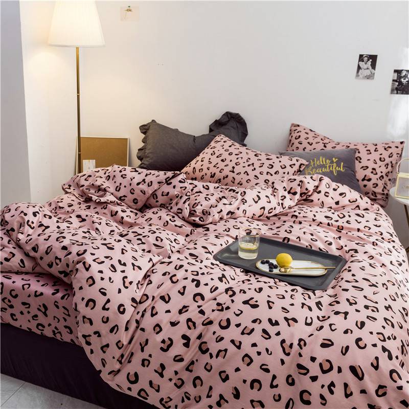 WUJIE 2Pcs/3Pcs Leopard Pattern 100% Cotton Bedding Set with Zipper Pillowcase Duvet Cover Set Single/Queen/King Home Textile