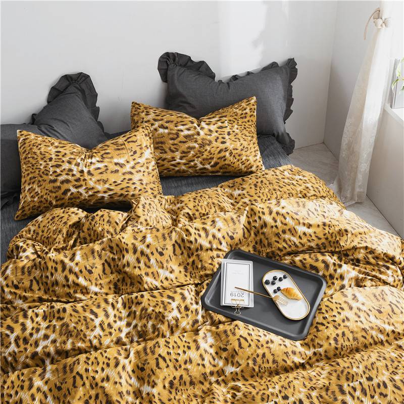 WUJIE 2Pcs/3Pcs Leopard Pattern 100% Cotton Bedding Set with Zipper Pillowcase Duvet Cover Set Single/Queen/King Home Textile