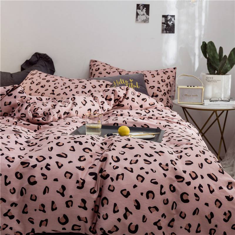 WUJIE 2Pcs/3Pcs Leopard Pattern 100% Cotton Bedding Set with Zipper Pillowcase Duvet Cover Set Single/Queen/King Home Textile