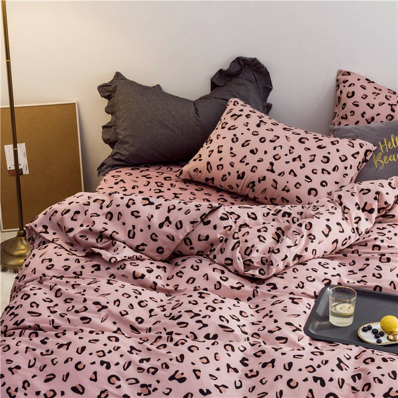 WUJIE 2Pcs/3Pcs Leopard Pattern 100% Cotton Bedding Set with Zipper Pillowcase Duvet Cover Set Single/Queen/King Home Textile