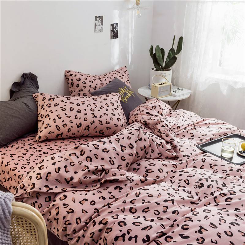 WUJIE 2Pcs/3Pcs Leopard Pattern 100% Cotton Bedding Set with Zipper Pillowcase Duvet Cover Set Single/Queen/King Home Textile