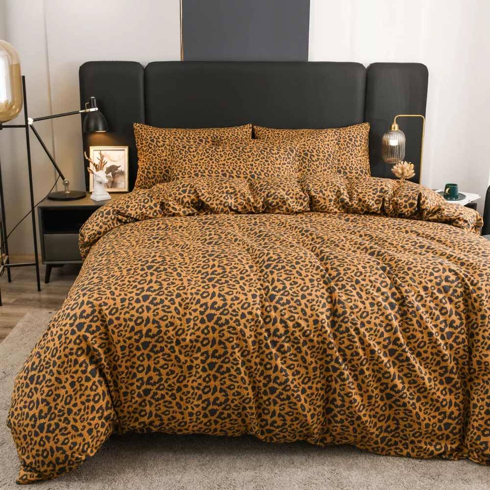 3Pcs Leopard Pattern 100% Cotton Bedding Set Size : EU Single-135x200cm|US Queen-229x229cm|King-260x220cm|King-230x220cm|EU Double-200x200cm|US Twin-173x229cm|US King-264x229cm|EU King-220x240cm|Double-160x220cm|US Full-203x229cm 3Pcs Leopard Pattern 100% Cotton Bedding Set Animal Duvet Covers