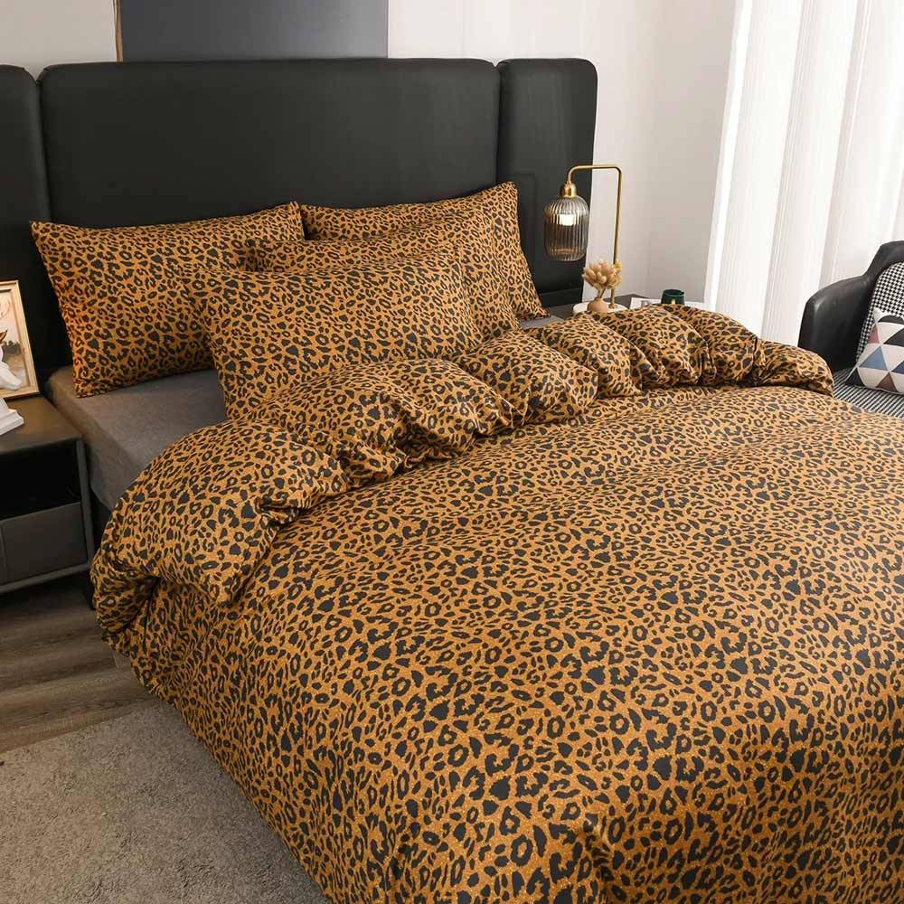 3Pcs Leopard Pattern 100% Cotton Bedding Set Size : EU Single-135x200cm|US Queen-229x229cm|King-260x220cm|King-230x220cm|EU Double-200x200cm|US Twin-173x229cm|US King-264x229cm|EU King-220x240cm|Double-160x220cm|US Full-203x229cm 3Pcs Leopard Pattern 100% Cotton Bedding Set Animal Duvet Covers