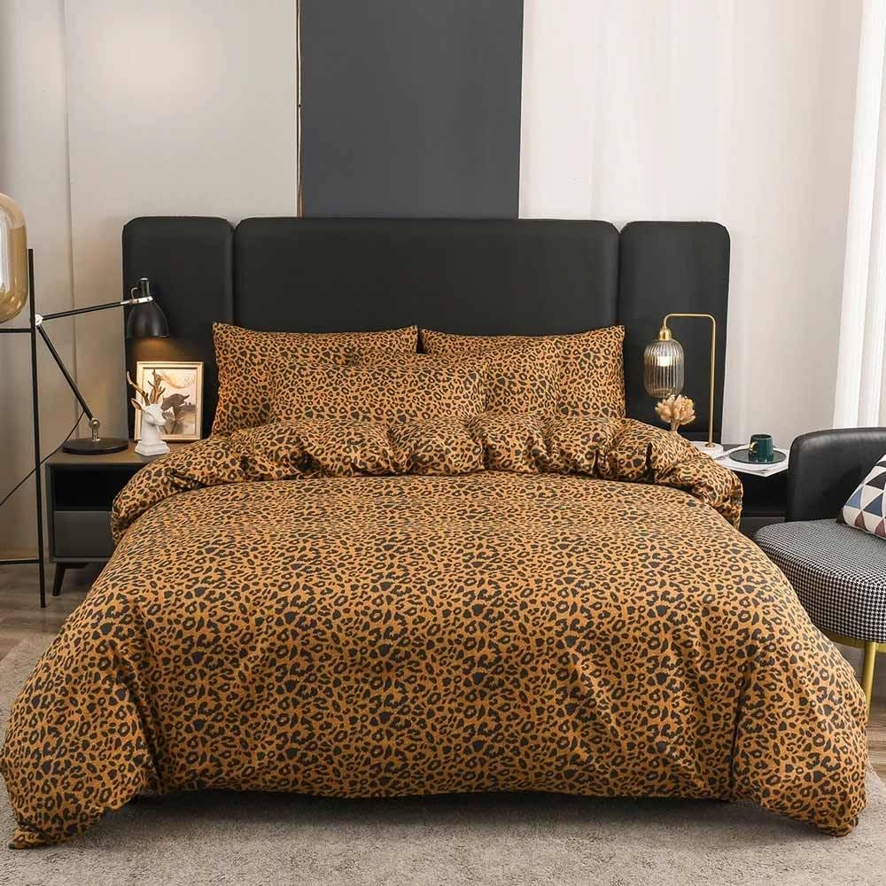 3Pcs Leopard Pattern 100% Cotton Bedding Set Size : EU Single-135x200cm|US Queen-229x229cm|King-260x220cm|King-230x220cm|EU Double-200x200cm|US Twin-173x229cm|US King-264x229cm|EU King-220x240cm|Double-160x220cm|US Full-203x229cm 3Pcs Leopard Pattern 100% Cotton Bedding Set Animal Duvet Covers