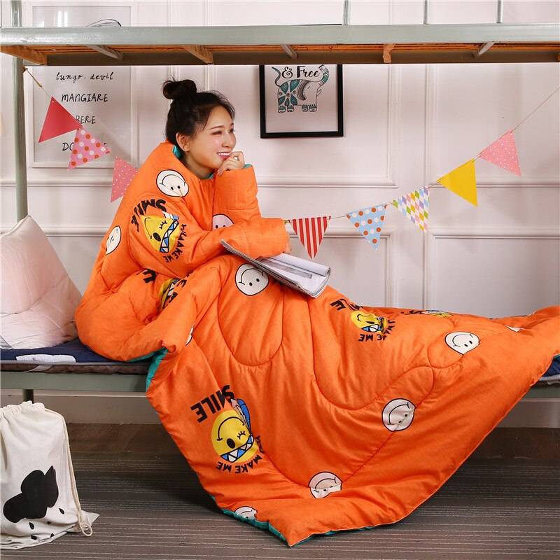 Lazy Comforter with Sleeves Orange with Smiley