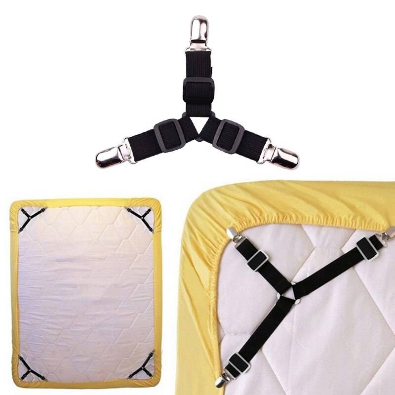 4pcs Elastic Three-Head Clamp Bed Sheet Grippers with Slip-Resistant Belt Clip