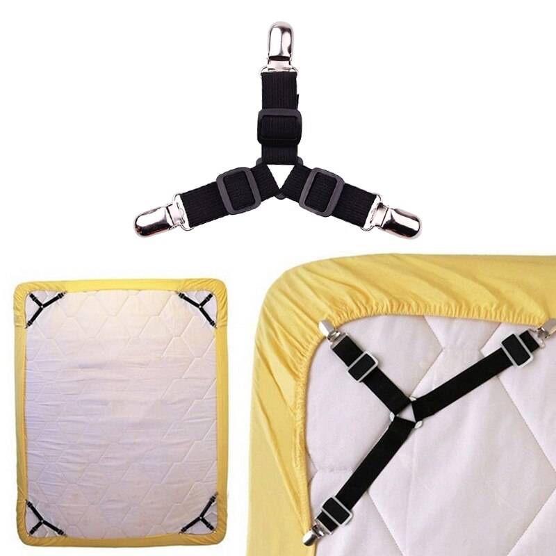 4pcs Elastic Three-Head Clamp Bed Sheet Grippers with Slip-Resistant Belt Clip 4pcs Elastic Three-Head Clamp Bed Sheet Grippers with Slip-Resistant Belt Clip