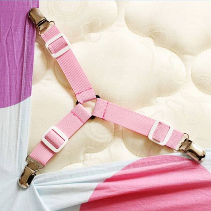 4pcs Elastic Three-Head Clamp Bed Sheet Grippers with Slip-Resistant Belt Clip