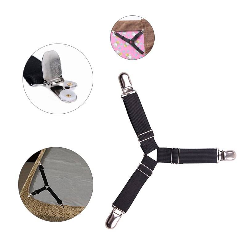 4pcs Elastic Three-Head Clamp Bed Sheet Grippers with Slip-Resistant Belt Clip