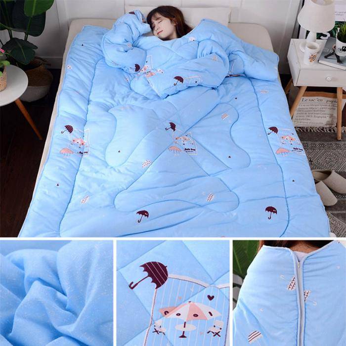 wearable comforter with sleeves blue umbrella
