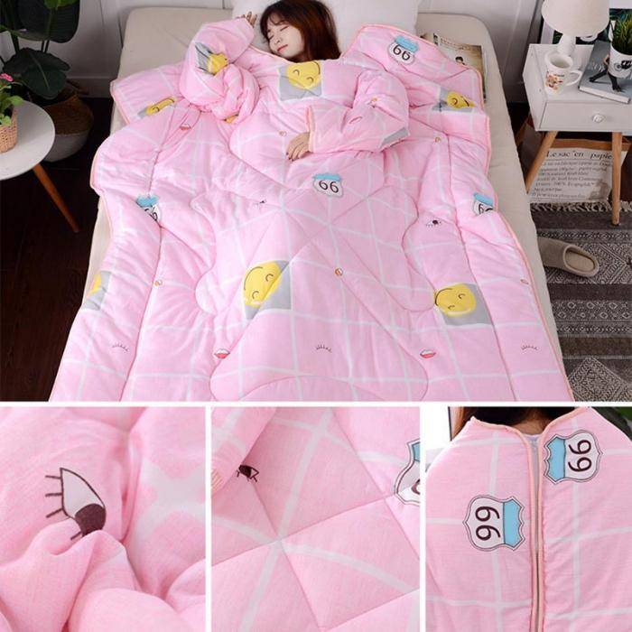 wearable comforter with sleeves pink smile