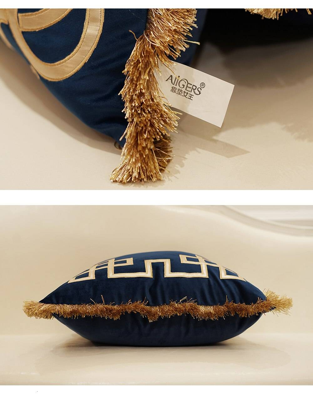 Luxury Embroidered Cushion Covers Velvet Tassels Pillow Case Home Decorative European Sofa Car Throw Pillows Blue Brown