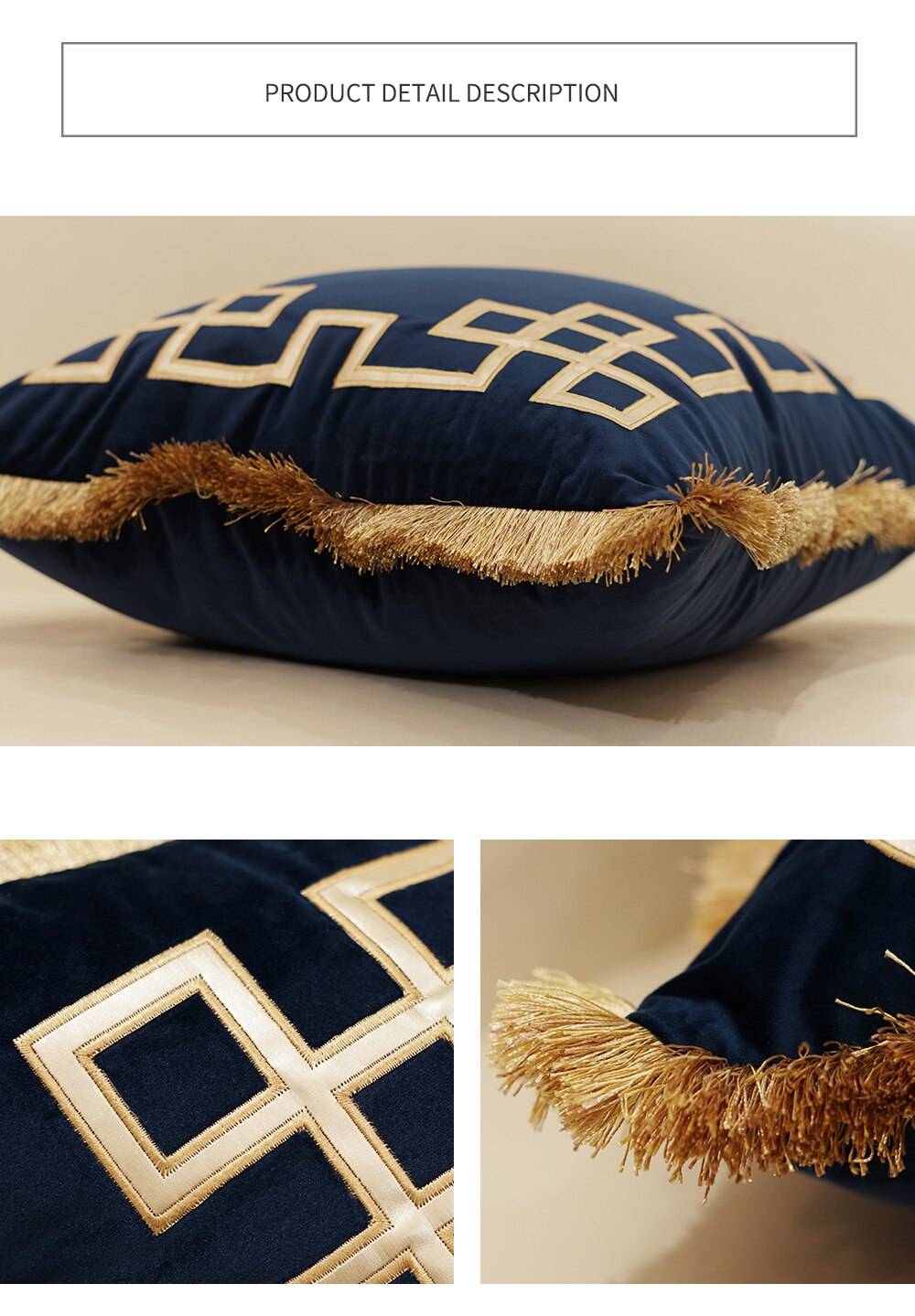 Luxury Embroidered Cushion Covers Velvet Tassels Pillow Case Home Decorative European Sofa Car Throw Pillows Blue Brown