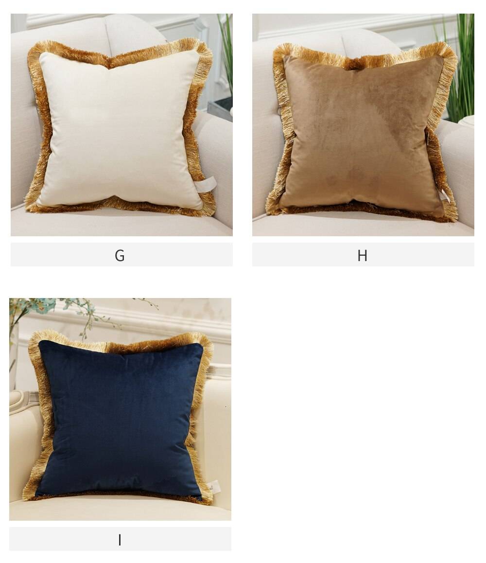 Luxury Embroidered Cushion Covers Velvet Tassels Pillow Case Home Decorative European Sofa Car Throw Pillows Blue Brown