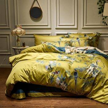 Peacock and gold baroque aesthetic bedding set full, luxury duvet cove