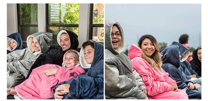 Winter Thick Comfy Lounger Hoodies Front Pocket Blanket Adults and Children Fleece Wool Warm Outdoor Travel Sweatshirt
