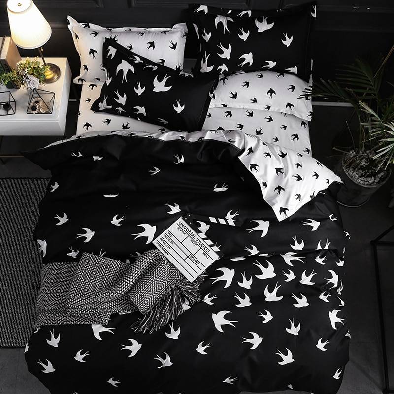 Black and White Swallow Birds Duvet Cover Bedding Set