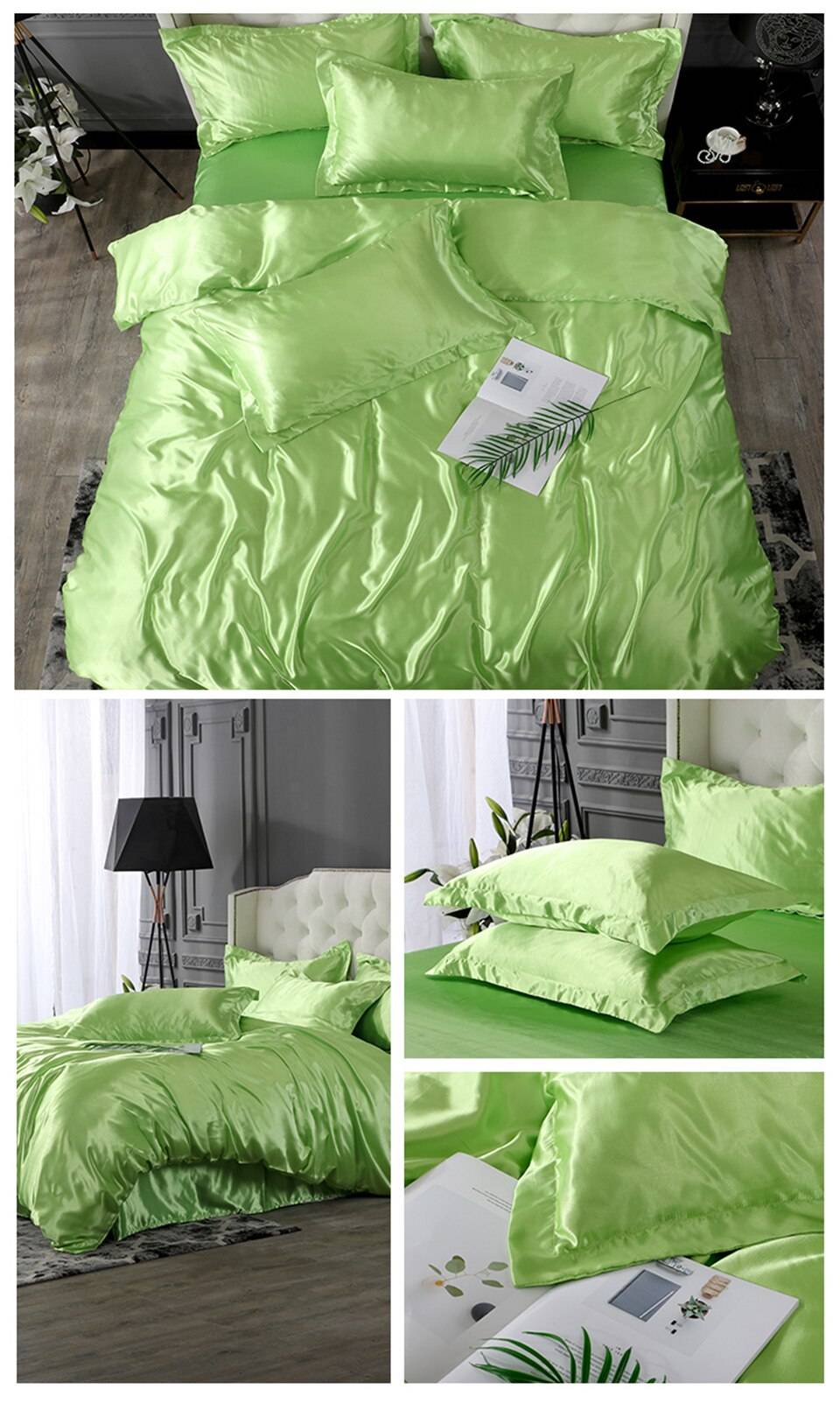 Luxury Amazonia Green Satin Silk Bedding Set