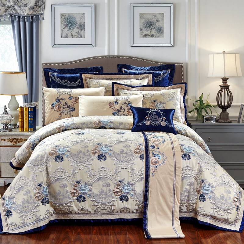 Blue Obsidian Jacquard Luxury Bedding Set – Premium Egyptian Cotton