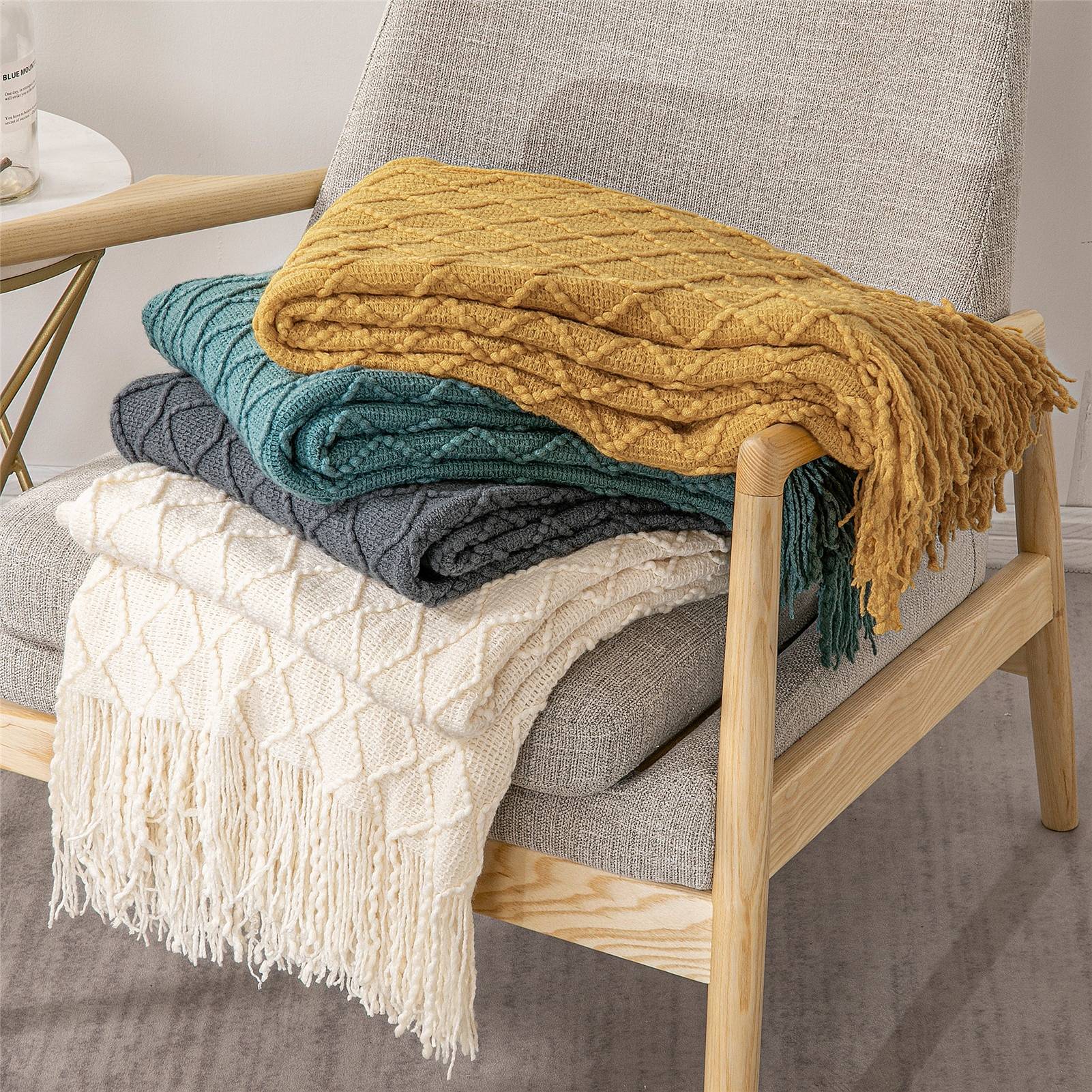 Knit Throw Blanket Solid Decorative Color