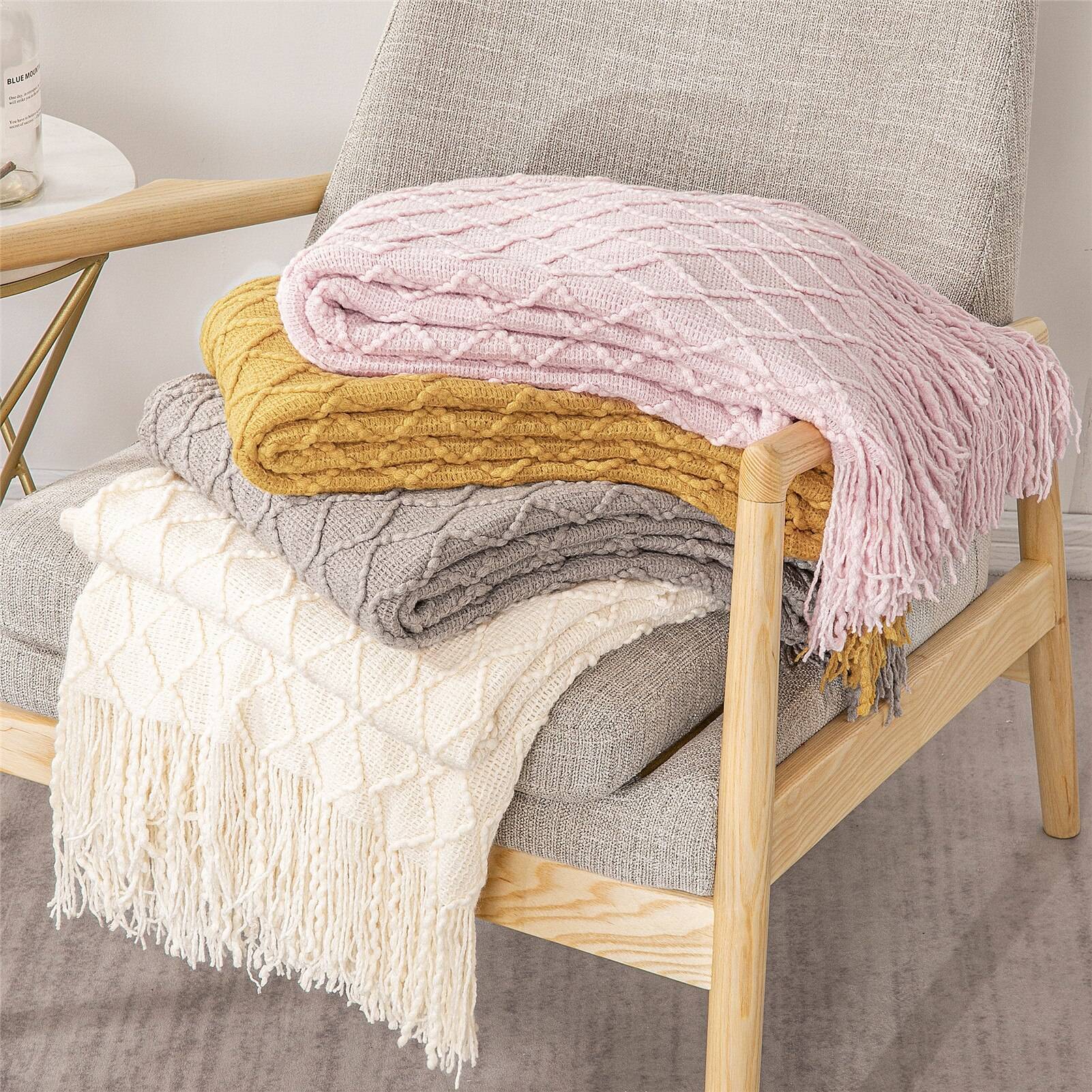 Knit Throw Blanket Solid Decorative Color