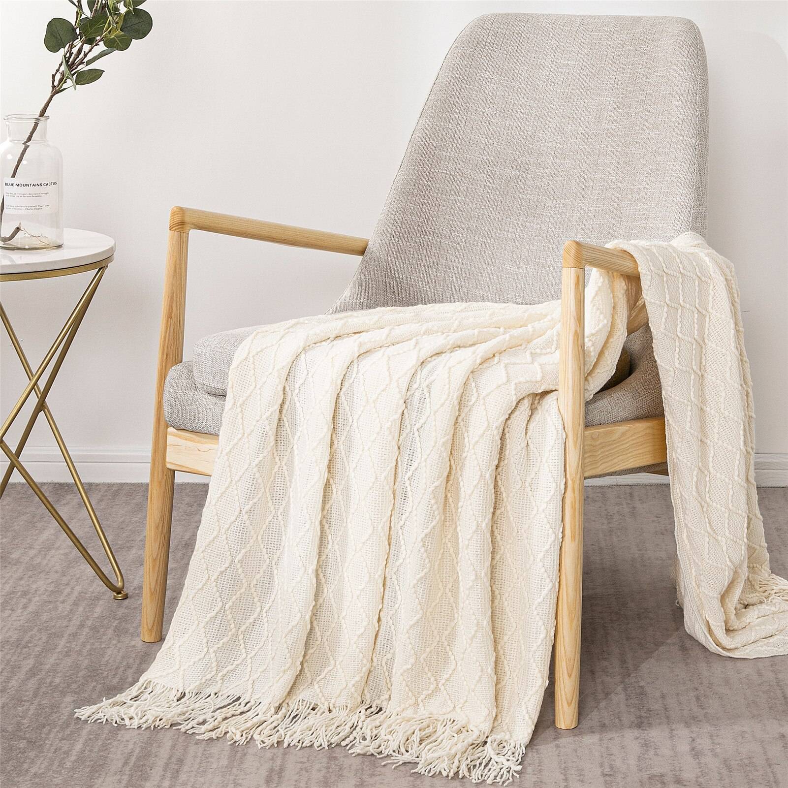 Knit Throw Blanket Solid Decorative Color