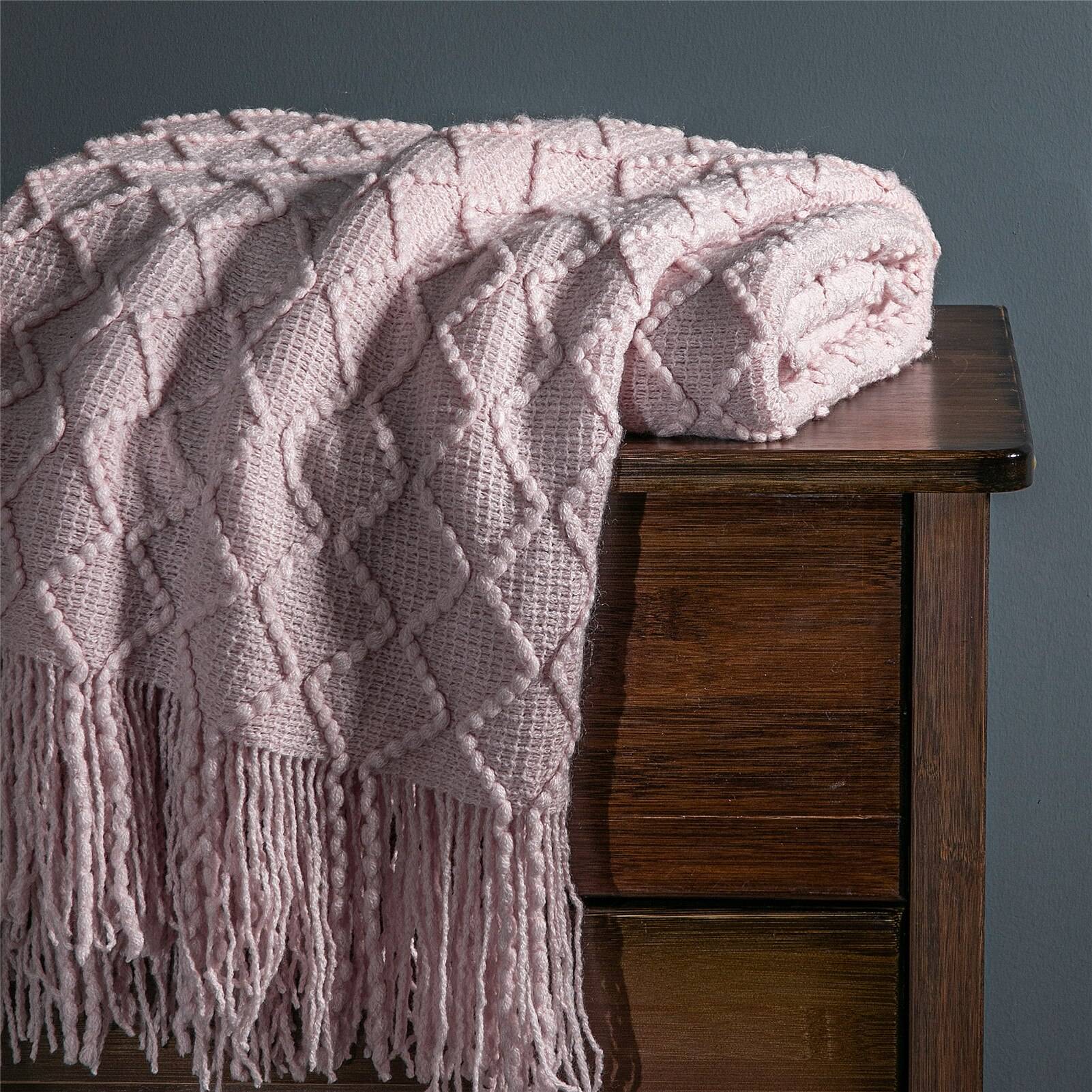 Knit Throw Blanket Solid Decorative Color