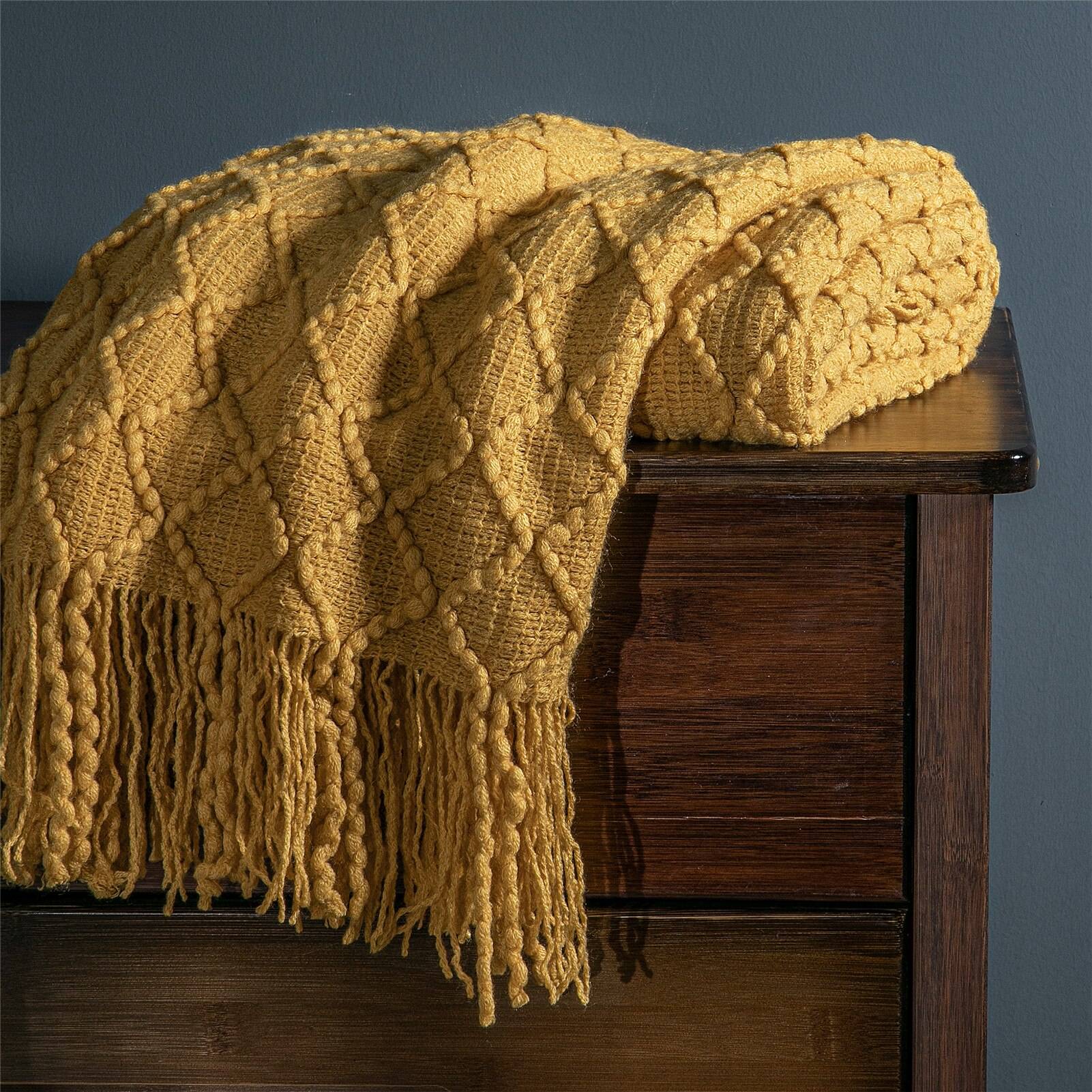 Knit Throw Blanket Solid Decorative Color