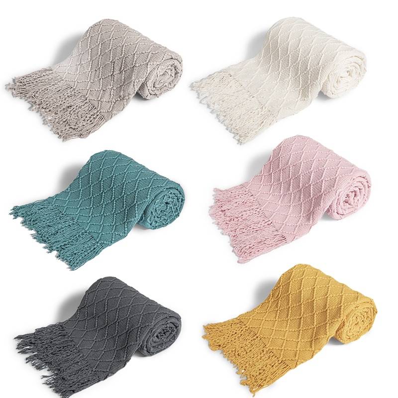 Knit Throw Blanket Solid Decorative Color Throw Blankets