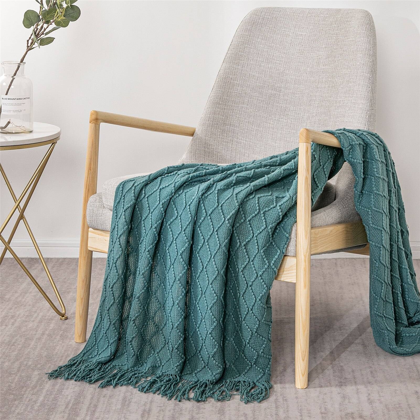 Knit Throw Blanket Solid Decorative Color