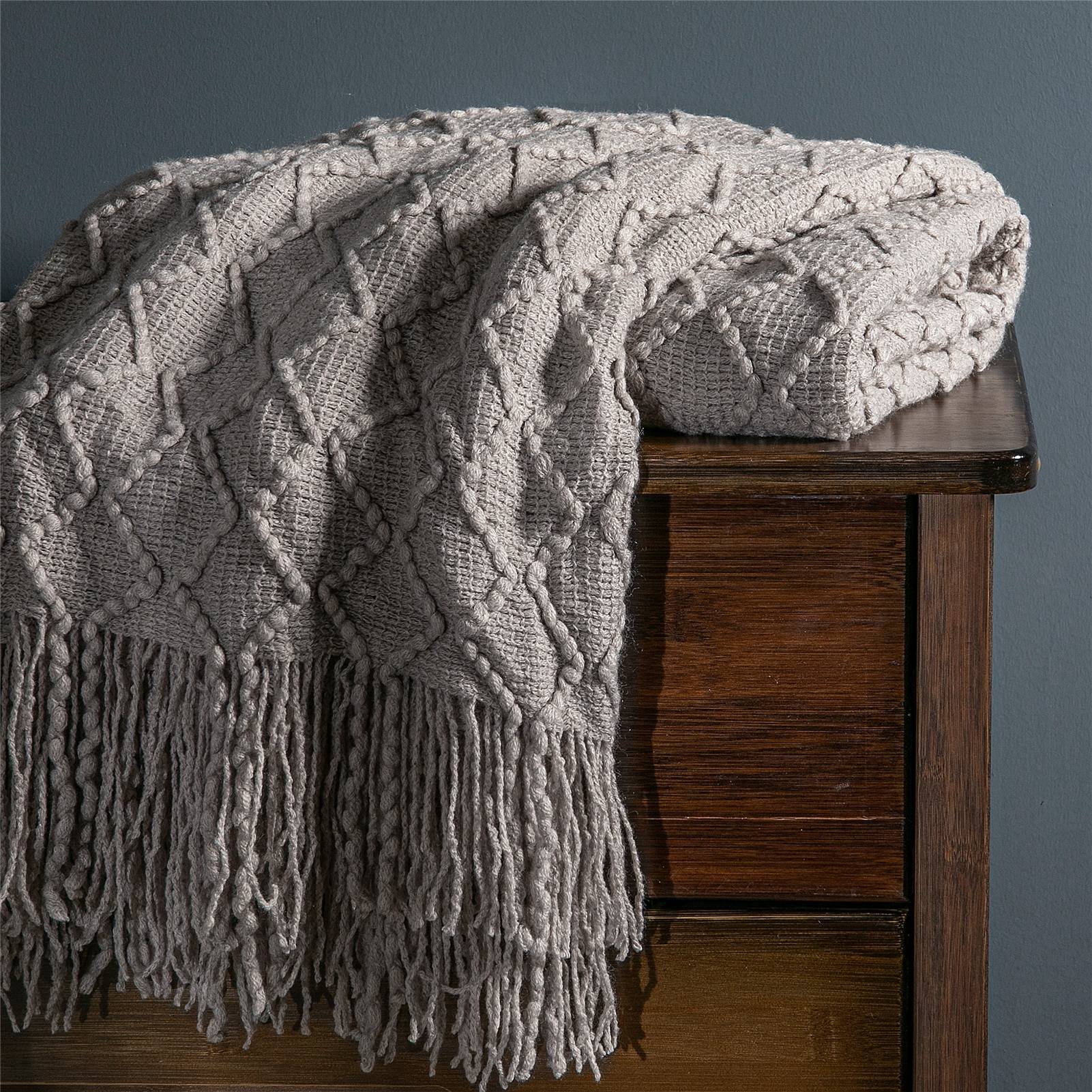 Knit Throw Blanket Solid Decorative Color