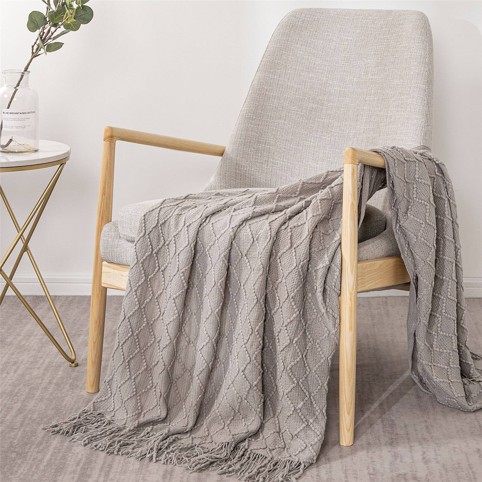 Knit Throw Blanket Solid Decorative Color