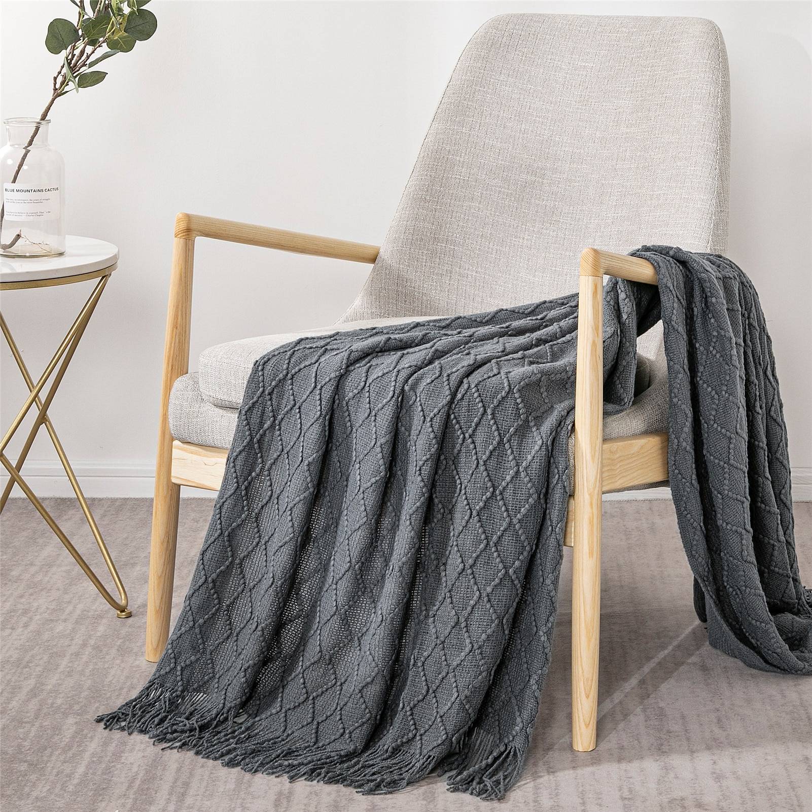 Knit Throw Blanket Solid Decorative Color