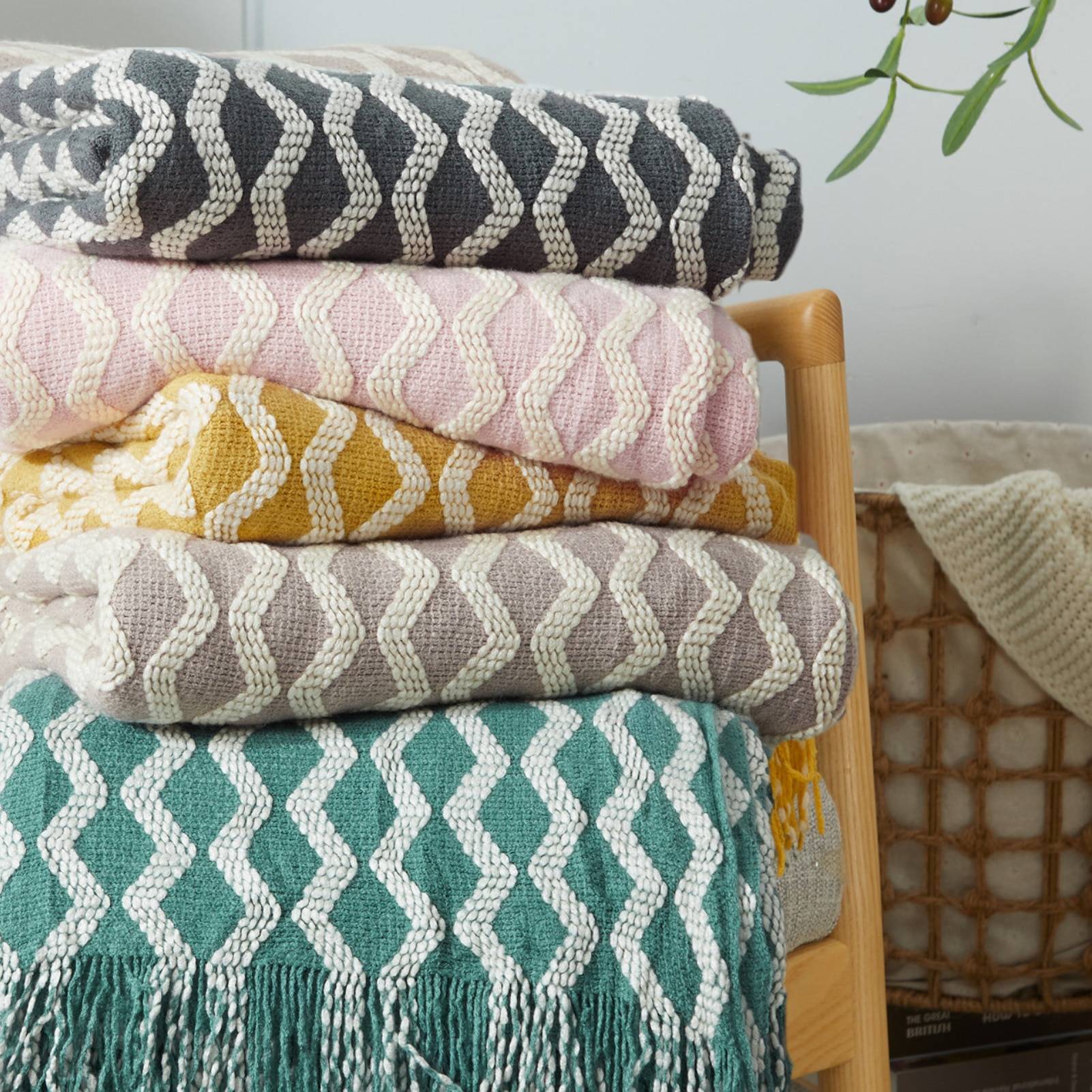 Knit Throw Blanket Solid Decorative Color Throw Blankets