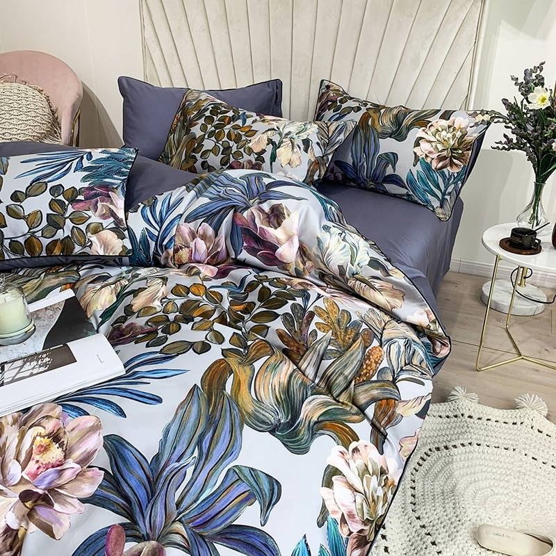 Tropical Botanical Bedding Set Silky Soft 100% Egyptian Cotton Floral Duvet Covers