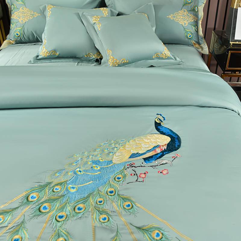 Vintage Chic Embroidered Peacock Bedding Set - Premium Egyptian Cotton Luxury Duvet Covers