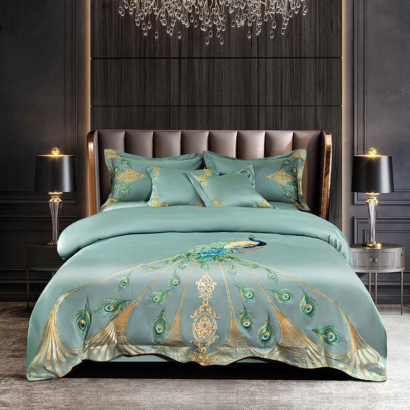 Vintage Chic Embroidered Peacock Bedding Set - Premium Egyptian Cotton Luxury Duvet Covers