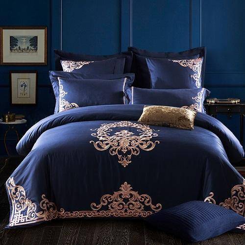 Azure Egyptian Cotton Gold Embroidered Luxury Royal Bedding Set Color: 7 Size: Queen 4Pcs|King 4Pcs|Queen 6Pcs|King 6Pcs Azure Egyptian Cotton Gold Embroidered Luxury Royal Bedding Set Luxury Duvet Covers