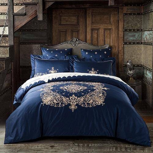 Azure Egyptian Cotton Gold Embroidered Luxury Royal Bedding Set Luxury Duvet Covers
