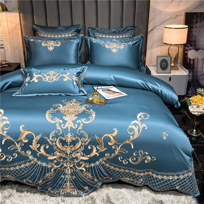 Luxury Royal Sateen Silk Cotton Embroidered Bedding Set Color : 1|2|3|4|5|6 Luxury Royal Sateen Silk Cotton Embroidered Bedding Set Luxury Duvet Covers