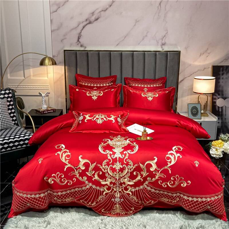Luxury Royal Sateen Silk Cotton Embroidered Bedding Set