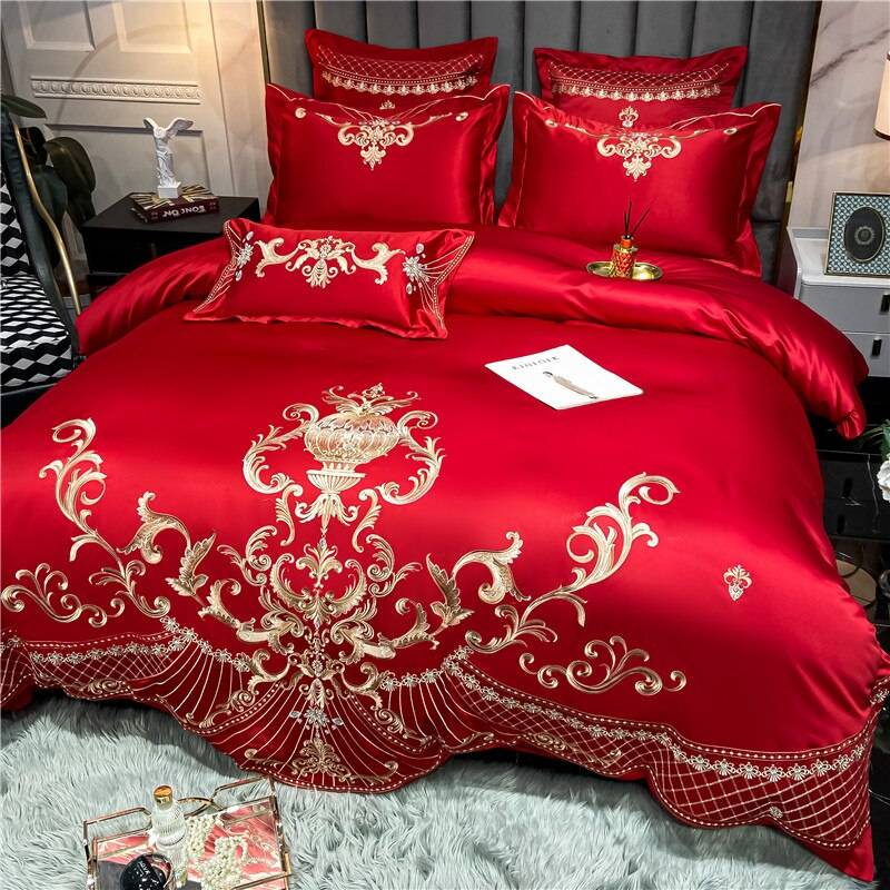 Luxury Royal Sateen Silk Cotton Embroidered Bedding Set Luxury Royal Sateen Silk Cotton Embroidered Bedding Set