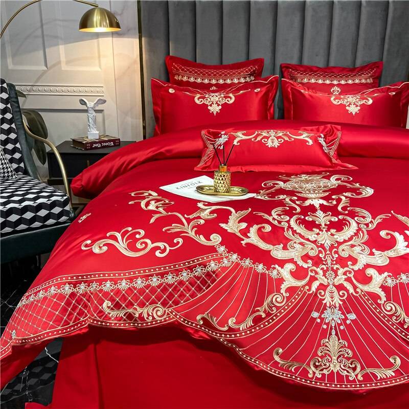 Luxury Royal Sateen Silk Cotton Embroidered Bedding Set Luxury Royal Sateen Silk Cotton Embroidered Bedding Set