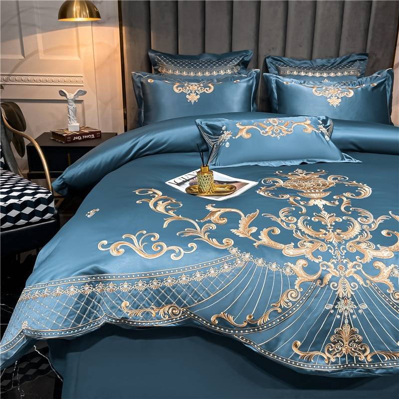 Luxury Royal Sateen Silk Cotton Embroidered Bedding Set Color : 1|2|3|4|5|6 Luxury Royal Sateen Silk Cotton Embroidered Bedding Set Luxury Duvet Covers