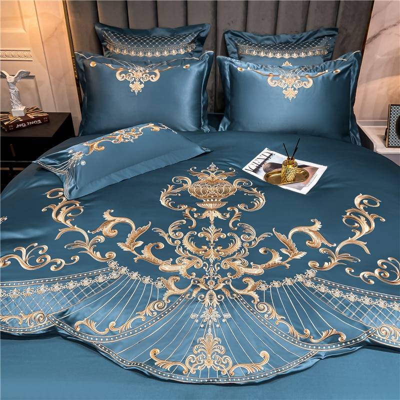 Luxury Royal Sateen Silk Cotton Embroidered Bedding Set Luxury Duvet Covers