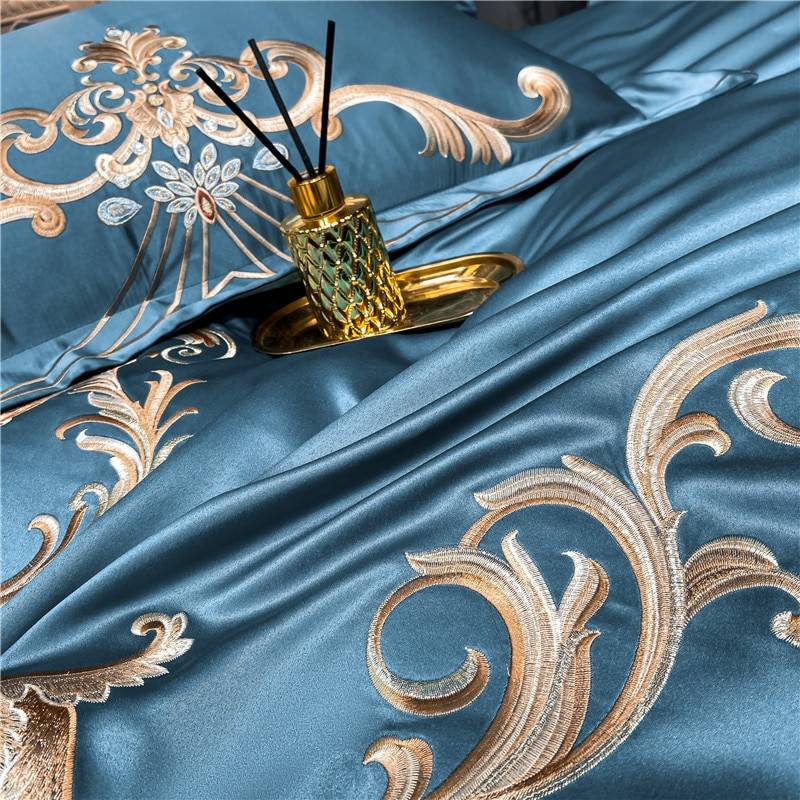Luxury Royal Sateen Silk Cotton Embroidered Bedding Set Color : 1|2|3|4|5|6 Luxury Royal Sateen Silk Cotton Embroidered Bedding Set Luxury Duvet Covers