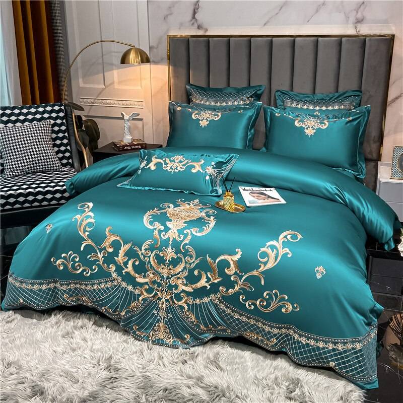 Luxury Royal Sateen Silk Cotton Embroidered Bedding Set Luxury Royal Sateen Silk Cotton Embroidered Bedding Set