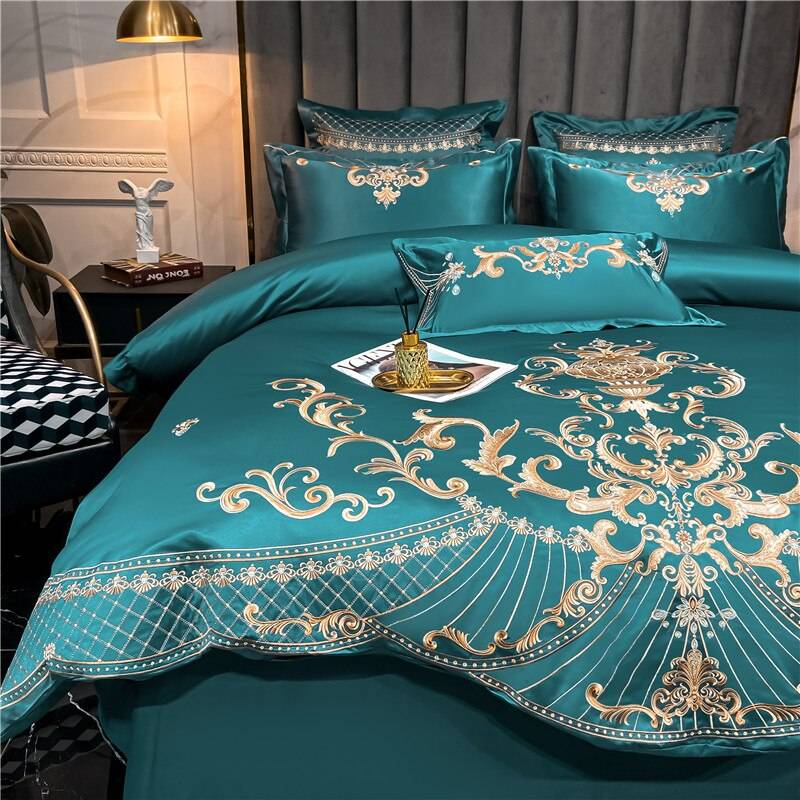 Luxury Royal Sateen Silk Cotton Embroidered Bedding Set Luxury Royal Sateen Silk Cotton Embroidered Bedding Set